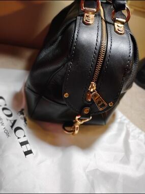 Coach Black Leather Satchel with Gold-Tone Hardware